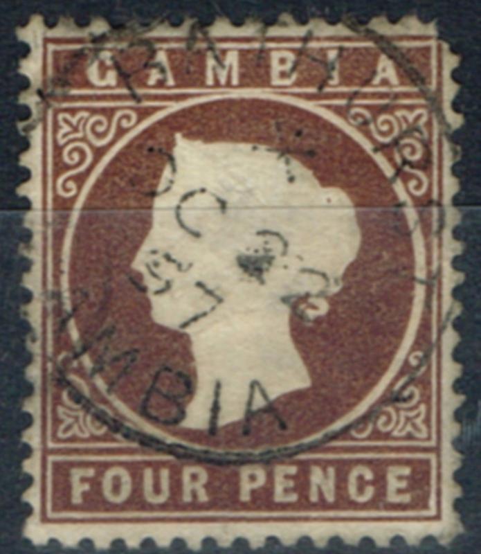 Gambia 1886 4d Brown SG30w Wmk Crown to right of CA Fine Used