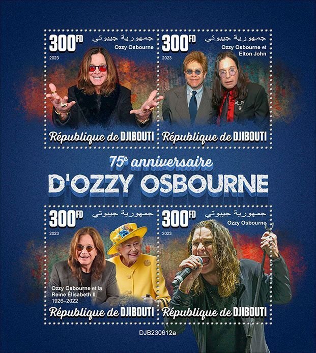 DJIBUTI - 2023 - Ozzy Osbourne - Perf 4v Sheet - Mint Never Hinged