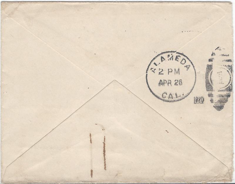 East Africa & Uganda, Scott #45 on 1920 Forwarded Cover, Sent to California