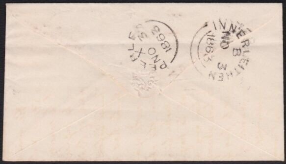 GB SCOTLAND 1863 1d red on cover INNERLEITHEN TO PEEBLES, scarce cds pmk...A6463