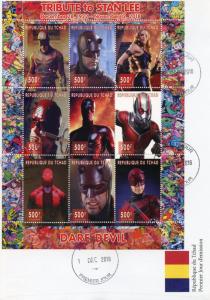 Chad 2018 FDC Daredevil Stan Lee Superheroes 9v M/S Cover Comics Movies Stamps