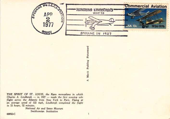 United States #1684 Lindbergh Visit to Spokane Cancel on Post Card