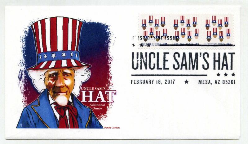 5174 21c Uncle Sam's Hat, Panda Cachets, strip of 3, pictorial FDC