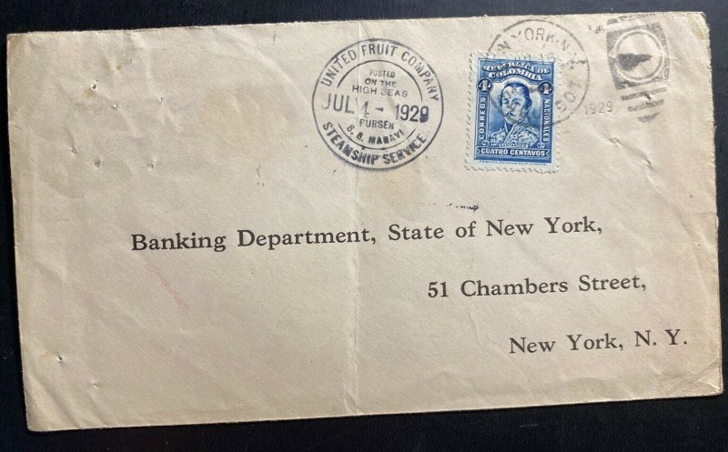 1929 Colombia SS Maravi Paqueboat United Fruit UFC Cover To New York Usa