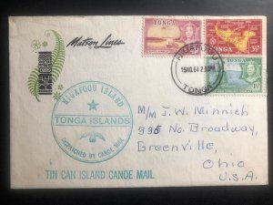 1964 Niufoou Tonga Toga Canoe Mail Cover to Greenville OH USA postcard attached