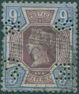 Great Britain 1887 SG209 9d dull purple and blue QV perfin FU