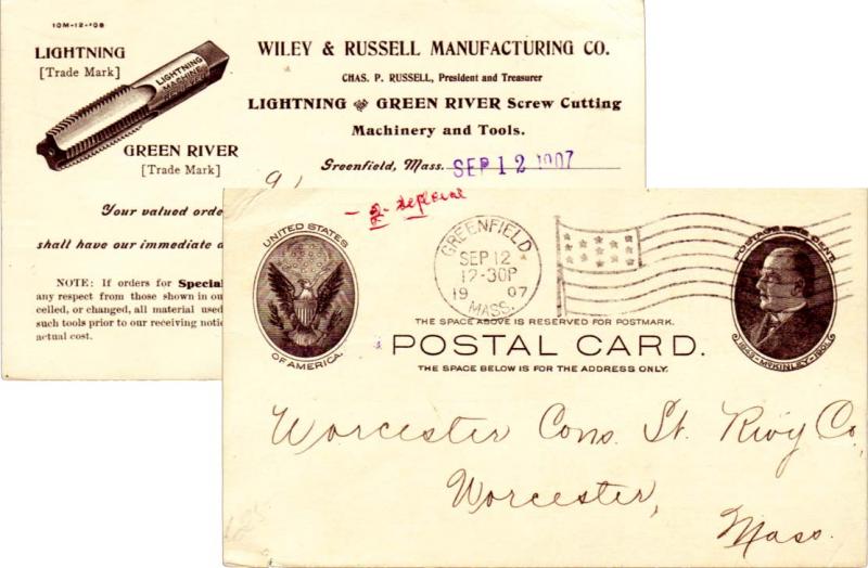 United States Massachusetts Greenfield, Mass. 1907 American Flag Type B14  Po...