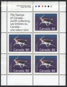 SC#1180b 80¢ Peary Caribou Booklet Pane (1990) MNH