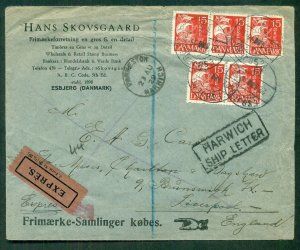 DENMARK 1929, boxed HARWICH SHIP LETTER express cover to England, scarcer