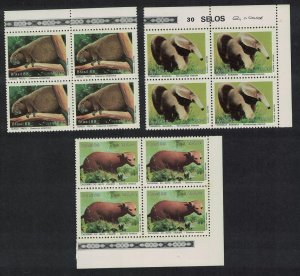 Brazil Bush Dog Porcupine Ant-eater 3v Blocks of 4 1988 MNH SC#2141-2143