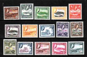 Antigua-Sc#107-21-unused light hinge definitive set-1953-56-QEII-some lower valu