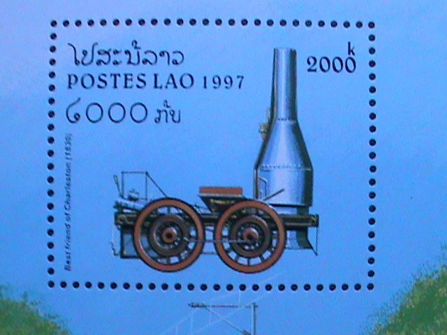 LAOS-1997 -ANTIQUE-CLASSIC LOCALMOTIVE & MORDEN EXPRESS TRAIN MNH S/S VF