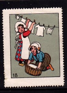 German Advertising Stamp- Girls Hanging Up Clothes #18