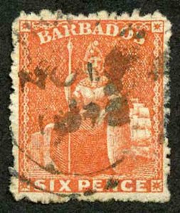 Barbados SG50 6d Orange-vermilion rough perf 14 to 16 Cat 28 pounds