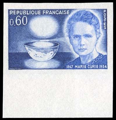 France, 1950-Present #1195 (YT 1533) Cat€77, 1967 Marie Curie, imperf. shee...