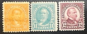 Scott#: 562, 563, 564 Monroe, Hayes, Cleveland 10¢ - 12¢ single stamps MLHOG K2