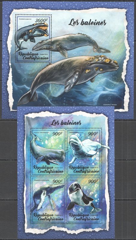 HM0912 2018 CENTRAL AFRICA WHALES MARINE LIFE FAUNA #7590-3+BL1719 MNH