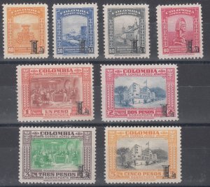 1951 COLOMBIA AIRMAIL OVERPRINT L (YVERT# 215-222) MNH VF