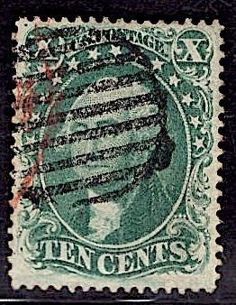 US Stamp #32 10c WashingtonUSED w/ + $35 Red Cancel SSCV $225. 4 Margins!!