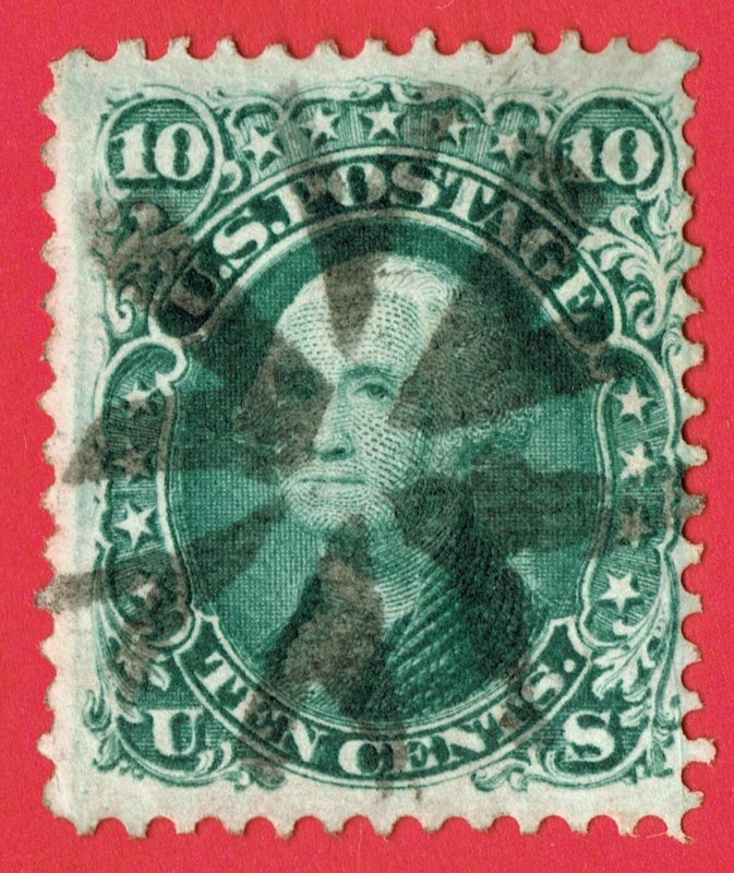 [0338] 1868 Scott#96 used 10c green F-GRILL w/ Superb Fancy cancel cv:$250