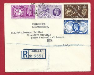 1949 GREAT BRITAIN, No. 246/249 UPU the complete series on letter to Rome