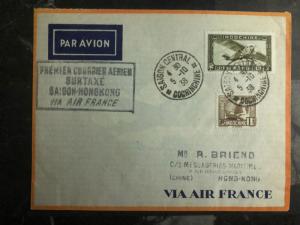 1938 Saigon Hanoi Vietnam Hong Kong FFC First Flight Cover Air France 200 Flown