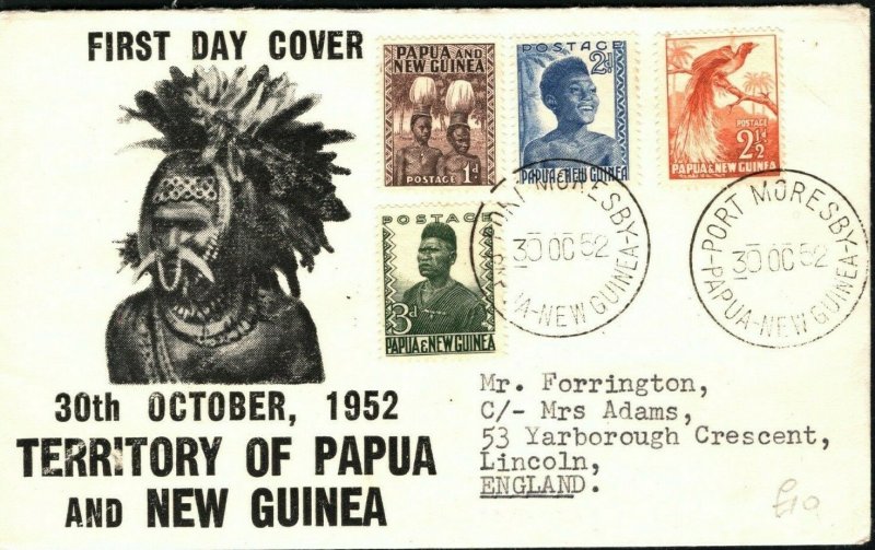 PAPUA & NEW GUINEA FDC Port Moresby 1952 Illustrated First Day Cover PB360