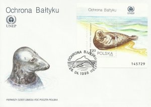 Poland 1998 FDC Stamps Souvenir Sheet Scott 3404 Marine Life Protection Baltic