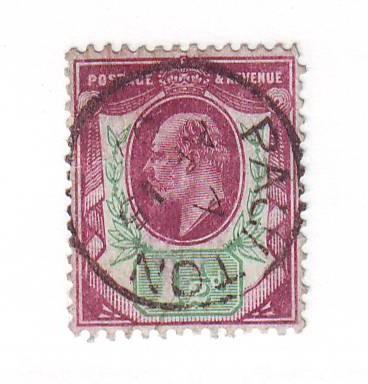 Great Britain Sc129 1902 1 1/2 d vio & grn E VII stamp used