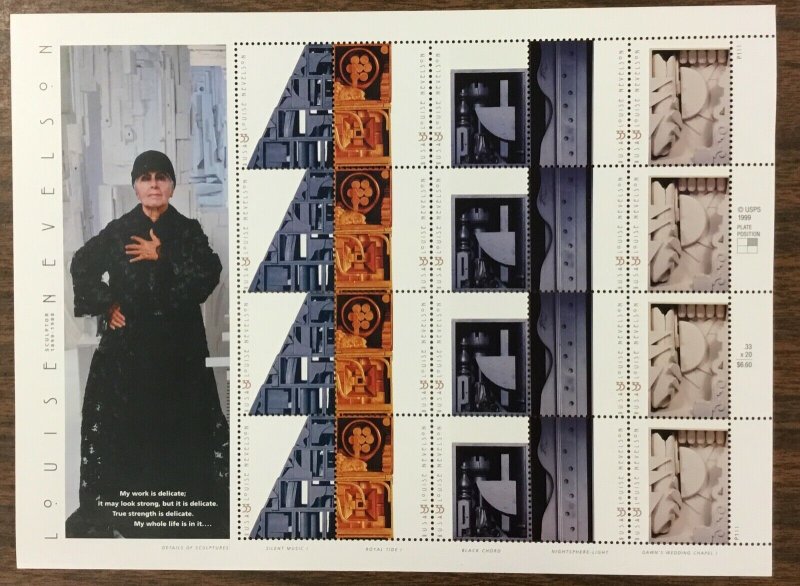 3379-3383    Louise Nevelson, Sculptor.  33¢ MNH sheet of 20.   Issued in 2000