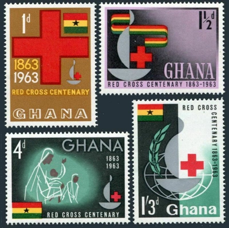 Ghana 139-142,142a sheet, MNH. Michel 145-148, Bl.8. Red Cross Centenary, 1963.