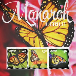 Grenada - Monarch Butterflies Stamp - Sheet of 3 MNH