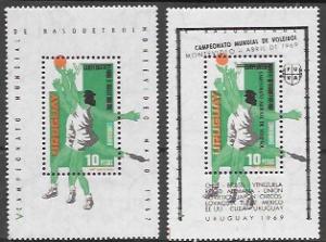 Uruguay C318 Basketball 1967 and Overprint 1969