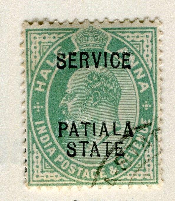 INDIA PATIALA;  1907 early Ed VII SERVICE Optd. issue fine used 1/2a. value