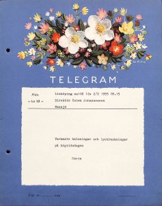 Sweden used telegram telegramme telegraph flower signed Kai Boling 1955