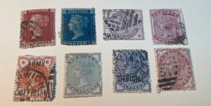 KAPPYSTAMPS  GREAT BRITAIN VICTORIAN STAMPS 8 DIFFERENT INCLUDING OFFICIALS G154