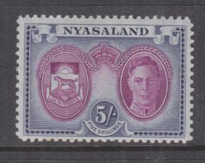 NYASALAND, 1945 KGVI 5s. Purple & Blue, lhm.