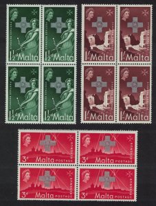 Malta George Cross Commemoration 3v Blocks of 4 1957 MNH SG#283-285