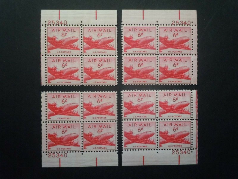 #C39b 6c DC-4 Skymaster Plate Block #25340 Dry Printing Matched Set MNH OG VF 