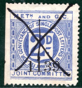 GB METROPOLITAN & GCJC RAILWAY KEVII Letter Stamp 2d Blue (1906) Used LIME104