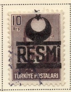 Turkey 1951-54 Early Issue Fine Used 10k. Optd Resmi Star & Crescent 085538