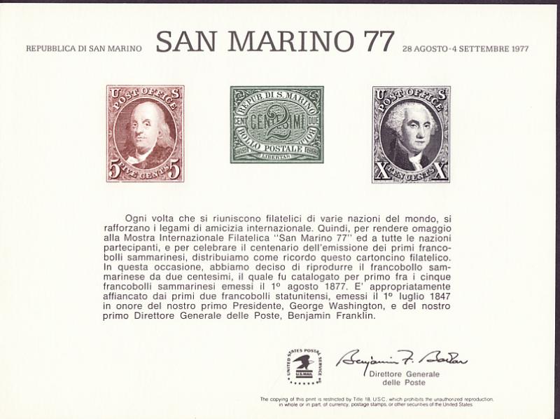 PS26 San Marino '77 souvenir card