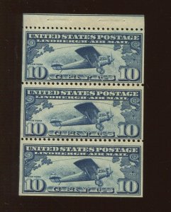 C10a Lindbergh Air Mail Mint Booklet Pane of 3 Stamps *POSITION O* (By 1375)