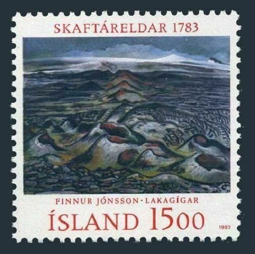 Iceland 577 two stamps, MNH. Michel 602. Skaftareldar Volcanic Eruption. 1983.