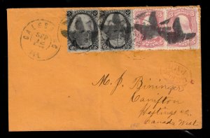 USA #73 (x2) & #65 (x2) Used On Rare Cover To Hastings Canada West