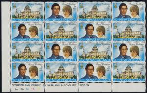 New Zealand 735a BL Plate Block of 16 MNH Prince Charles, Princess Diana Wedding