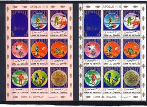 UMM AL QIWAIN 1972 SPACE/APOLLO 2 SHEETS OF 8 STAMPS PERF. & IMPERF. MNH