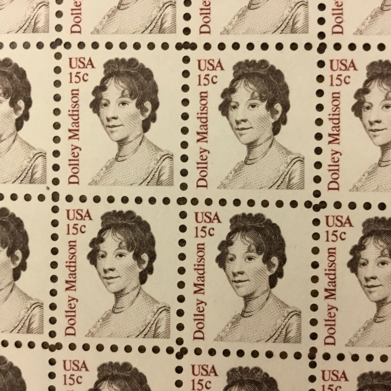 1822     Dolley Madison, First Lady  MNH 15¢ Sheet of 150 1980 face value $22.50