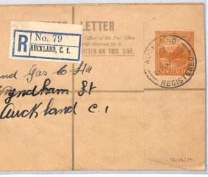 NEW ZEALAND Cover Registered 4d Postal Stationery 1937 Aukland {samwells}PJ86