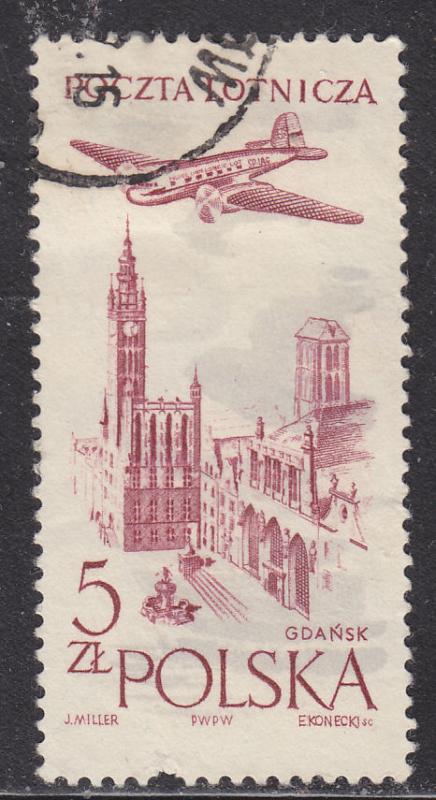 Poland C46 Airplane Over Gdansk 1958